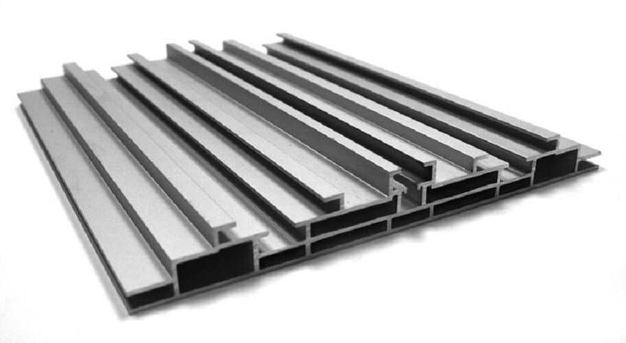 A group of aluminum profiles on a white background.
