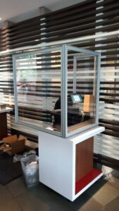 A glass display case in a store.