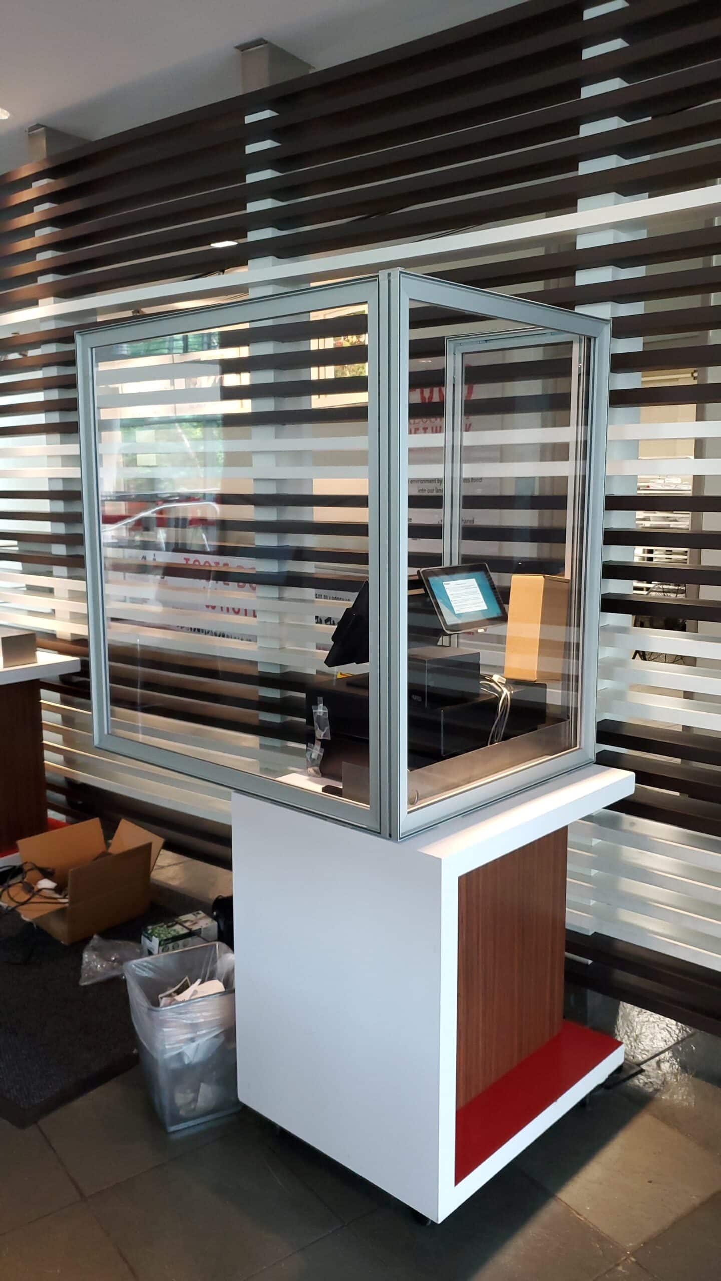 A glass display case in a store.